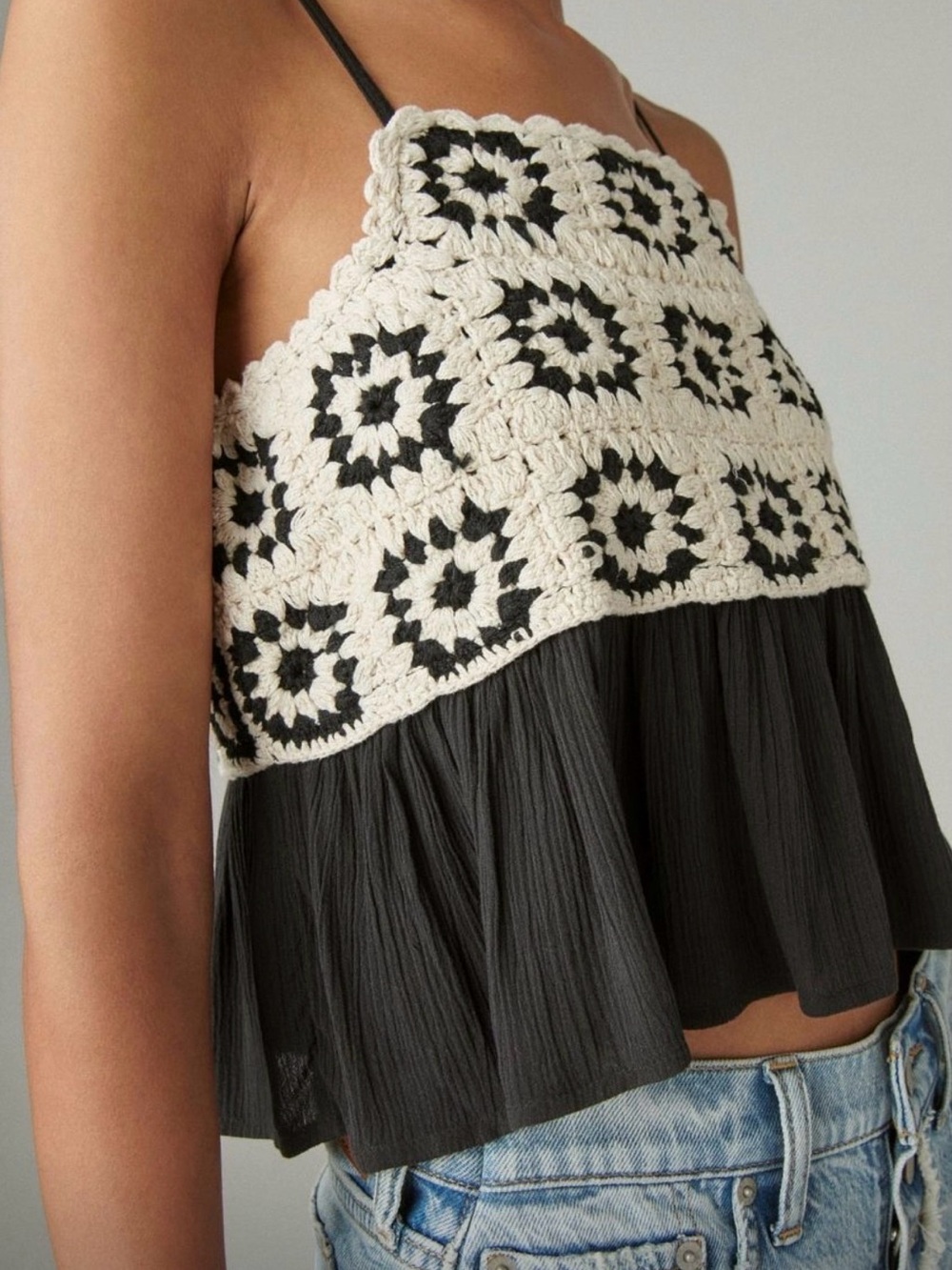 Rebellion Black and White Crochet Knit Camisole